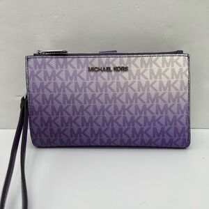 MICHAEL KORS JS Lg Ombré Signature Logo Double Zip Wristlet Wallet 
Dark Purple